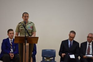 Major Kerryn Munday speaking at the ANZAC Memorial Service