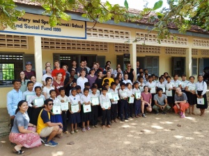 Students with school group in Cambodia
